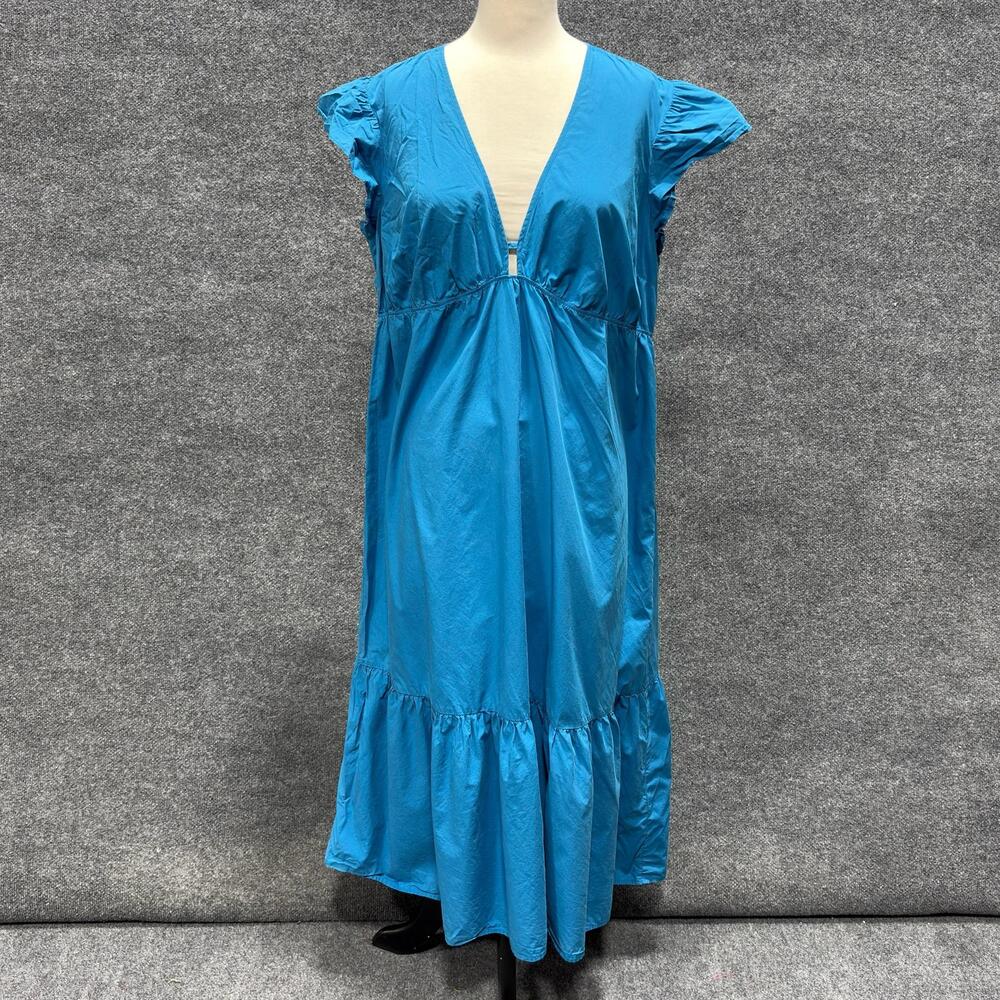Rails Dress Womens XL Blue V Neck Flutter Maxi Sundress Empire Waist Ruffle Hem